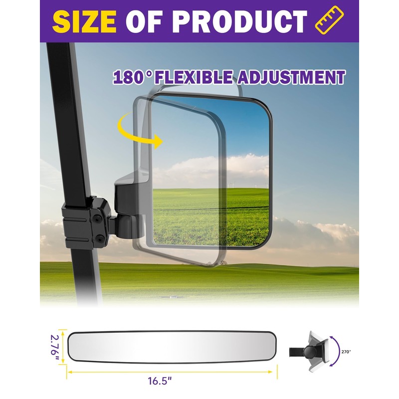 HOWBOW Golf Cart Mirrors Kit, Adjustable 180 Degree Rotation and