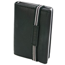 J.Jones Slim Wallet with Coin Compartment and RFID Protection, Genuine Leather Mini Wallet with Pop Up Card Case, Black