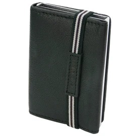J.Jones Slim Wallet with Coin Compartment and RFID Protection, Genuine Leather Mini Wallet with Pop Up Card Case, Black