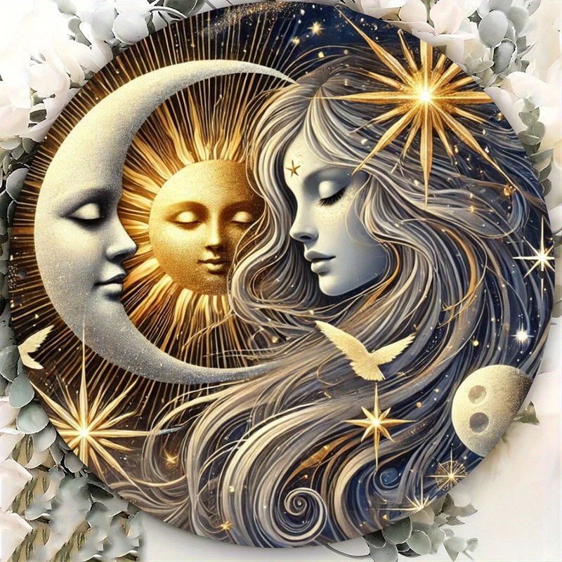 Round Sun and Moon Wall Sign – Waterproof Aluminum Garden