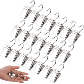 JANYUN 30 Pack Mini Heavy-Duty Hook Clip Set Curtain Clips for Photos Home Decoration Art Craft Display (Silver)