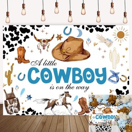 Cowboy Baby Shower Backdrop Wild West Theme A Little Cowboy is On The Way Photography Background Boy First Rodeo Birthday Rustic Cow Party Decorations 7x5FT