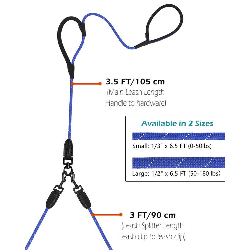 PetBonus Rope Double Dog Leash, No Tangle Dual Leash, Reflective