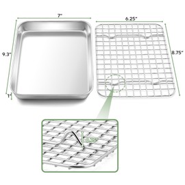TeamFar Toaster Oven Pan with Rack Set, 9’’ x 7’’ x 1’’ Stainless Steel Compact Toaster Oven Small Baking Pan Tray with Mini Cooling Grid Rack, Healthy & Heavy-Duty, Dishwasher & Oven Safe, 2pcs