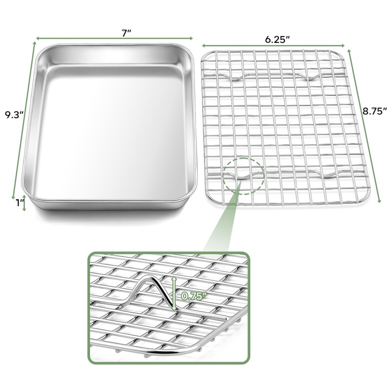 TeamFar Toaster Oven Pan with Rack Set, 9’’ x 7’’