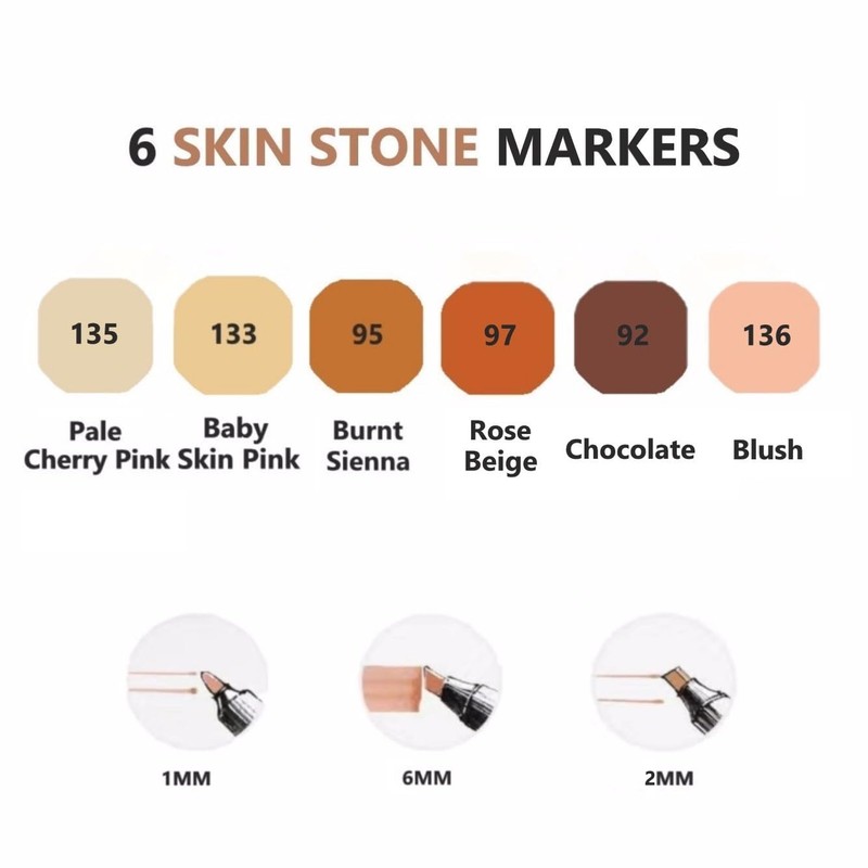 6pcs Skin Tone Alcohol Markers,Dual Double Tips Art Markers Drawing