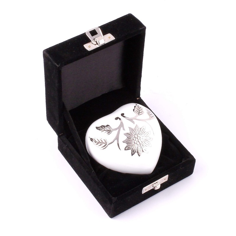 White Heart Shaped Small Cremation Ashes Urn with Box and