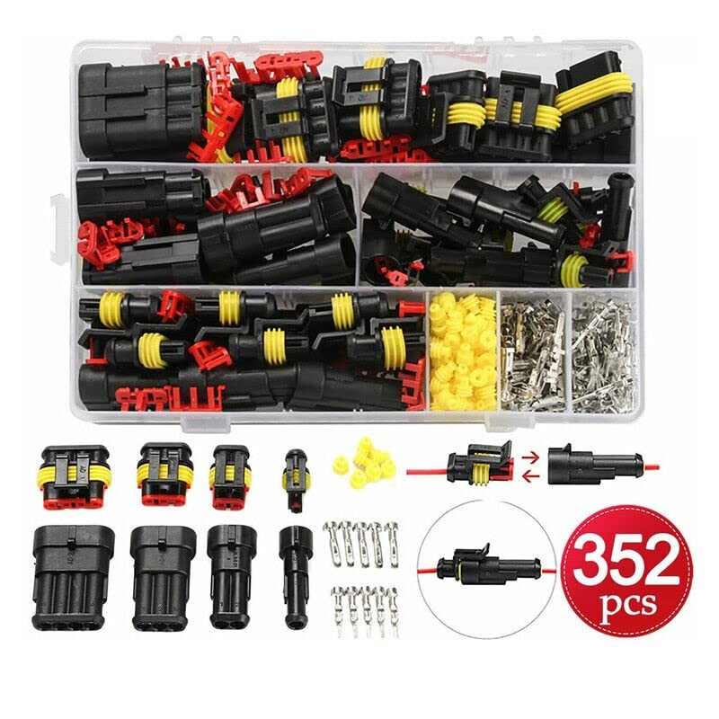 AIMALL 352PCS 12V Waterproof Electrical Wire Connector Plug Terminal Kit,