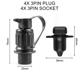 Trailer Plug 3-Pin 3-Pin Socket, Flat Three-Pole Plug Socket, Adapter Three-Pole for Motorhomes, 12 V Systems, 3 Pin Socket Agricultural Machine, Construction Machine, Pack of 4