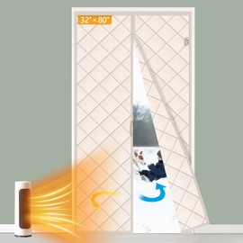 Yotache Magnetic Thermal Insulated Door Curtain Fits Door Size 32 x 80 inch, Door Curtain Size 34" x 82" Weatherproof Oxford Material Thicken Polyester Fiber Fill Door Screen Covers, Beige