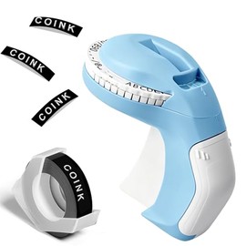 Máquina para hacer etiquetas en relieve con 1 rollo de cinta negra, etiqueta portátil retro en relieve, mini máquina para hacer etiquetas en el hogar, oficina y manualidades (azul)