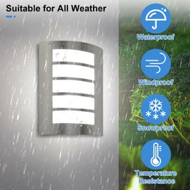 Allesgute Outdoor Wall Lights Mains Powered Curved Outside Lights Stainless Steel Exterior Wall Sconce IP44 Waterproof Outdoor Security Lights Incl. 1x 12W E27 Bulbs Cool White 6000K
