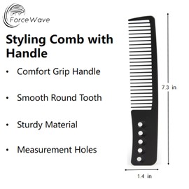 ForceWave Styling Comb with Handle, 5 Holes for Precise Hair Measuring