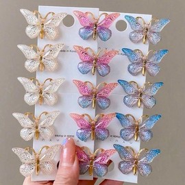 Girls 15pcs Cute 3D Butterfly Hair Clips with Colorful Ombre Effect, Perfect for Enhancing Hairstyles - A1: 30pcs