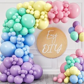 Kit de arco de globos pastel todo en 1 para decoraciones de fiesta pastel – Globos de fiesta arcoíris de primavera de Pascua para cumpleaños, decoraciones de baby shower, kit de arco de globos pastel con globos arcoíris de varios tamaños