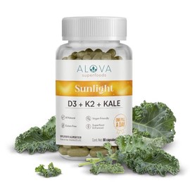 Alova | Vitamina D3 K2 + Kale Superfoods, Suplemento Natural D3 400 UI, Sin Aditivos, Alta Absorción, 60 Cápsulas Vegetales