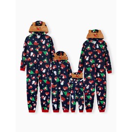 PATPAT Family Christmas Pajamas Matching Sets: Mommy and Me Long Sleeve Blue Santa Printed Top and Pants Holiday Sleepwear PJS for Family Christmas Party Take Photos for Couples Adult Kids 4-5 Years