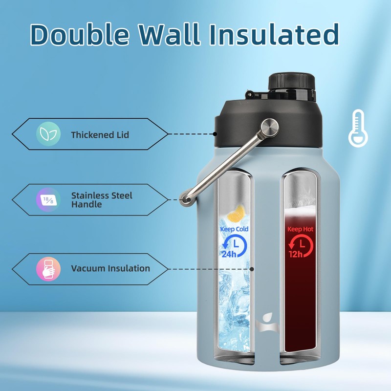 Konokyo Half Gallon Jug with Handle,64 oz Insulated Water Bottle