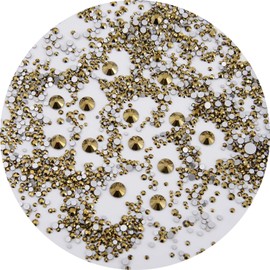 NCB 8000 Pieces 1.3-6.5mm 10 Mix Size Non Hotfix Rhinestones Golden Aurum Flat Back SS3 SS4 SS5 SS6 SS8 SS10 SS12 SS16 SS20 SS30 Crystal Round Glass Gems with Tweezers and Picking Rhinestones Pen