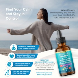 Liposomal GABA, 5-HTP, Magnesium, Theanine, Ashwagandha Liquid Drops – Ultra Potent, Raspberry Taste, USA Made & Lab Tested – 2 FL OZ (60ml)