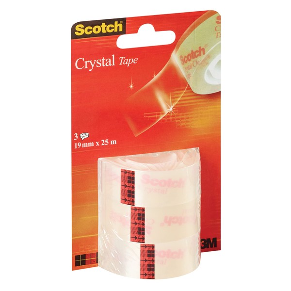 Scotch Crystal Clear Tape 6-1925R3, Refill Pack, 19 mm x 25 m, 3 Rolls/Pack