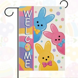 Oeyliz Easter Garden Flag 12x18 Inch Welcome Bunny Easter Double Sided Outside Garden Flag Holiday Bunny Yard Porch Flag Decor Outdoor Flag