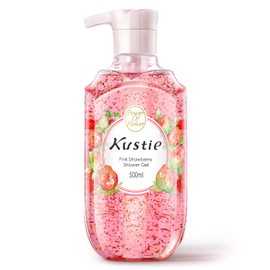 Kustie Strawberry Body Wash with Real Fruit Seeds – Gentle Exfoliating & Hydrating Shower Gel for Dry, Rough & Blemish-Prone Skin, Fruity Milk Perfume Scent, Natural Extracts, 16.9 fl oz
