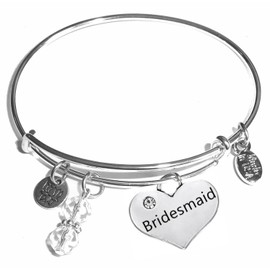 Hidden Hollow Beads Women's Made In USA Stainless Steel Message Charm Expandable Wire Bangle Bracelet, Popular, Stylish and Trendy, Arrives in a Gift Bag. (Bridesmaid)