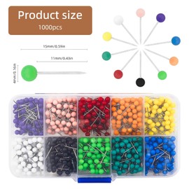 1000PCS Map Pins for Travel Map, Multi-Color Push Pins for Bulletin Board - 10 Color Stick Pins for Bulletin Board Small Push Pins & Bulletin Board Pins Bulk, Map Pins with Colored Heads