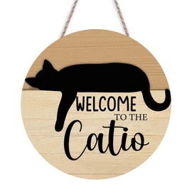 Patio Decor "WELCOME TO THE Catio" Wooden Sign 12×12in Hanging Wall Decor, Suitable for Patio, Catio Outdoor & Indoor Decoration, Farmhouse Cozy Style
