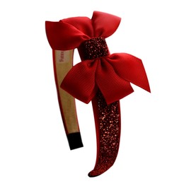 Girls Sparkle Glitter Arch Headband with Grosgrain Bow By Funny Girl Designs (Red)