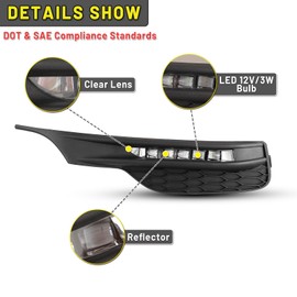HEADLIGHTSDEPOT LED Fog Light Kit With Clear Lens Compatible With Honda Accord 2016-2017 Sedan