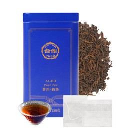 CO-OP 1950 Ripe Pu Erh Tea Loose Leaf, 150g, Premium Yunnan Whole Loose Large-Leaf Fermented Pu-erh, Smooth, Mellow & Rich, Pure Pine Smoke Aroma, No Additives, 20 Empty Teabags Included