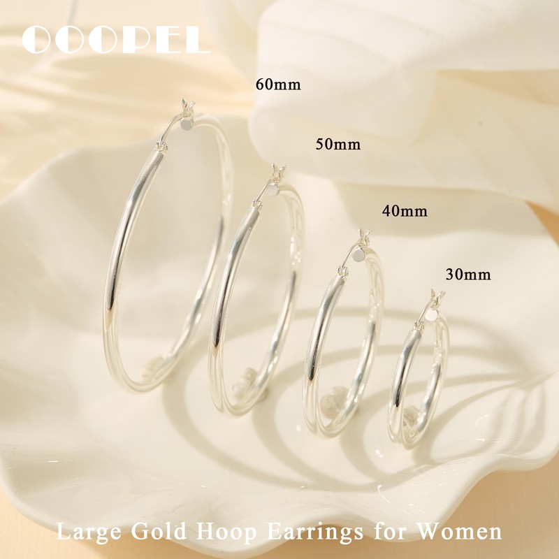 OOOPEL Silver Hoops Earrings For Women S925 Sterling Silver Post