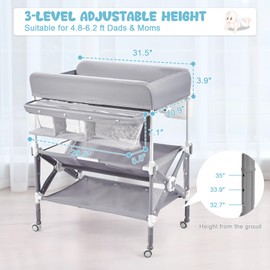GarveeHome Diaper Changing Station Portable Changing Table for Baby, Waterproof, Folding Portable Changing Station, Adjustable Height w/Organizer, Mobile Nursery Diaper Changing Table for Newborn