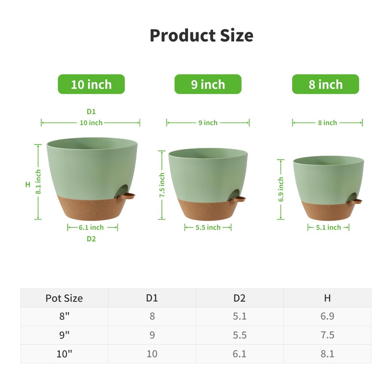 FaithLand 3-Pack Planter Pots, 10 9 8 Inch Self Watering