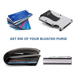 Minimalist Slim Metal Wallet for Men - RFID Blocking Aluminum Metal Credit Card Holder Wallet - Small Stealth Mens Wallets with Cash Strap for 15 Cards and Cash - Gifts for Men Card Wallet Sliver