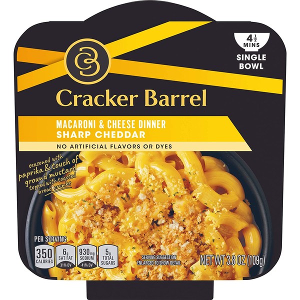Cracker Barrel Single Bowl Sharp Cheddar Macaroni and Cheese Dinner (3.8 oz Bowls, Pack of 6)