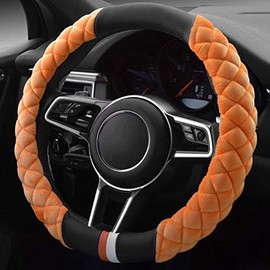 Car Steering Wheel Cover Case Winter Warm Plush Soft Plush Set Goods Car Protector Universal Fur Wheel Car Home Accessories Orange