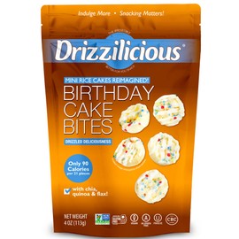 Drizzilicious Mini Rice Cakes Birthday Cake - Rice Crisps, Healthy Snack for Adults and Kids, Flavored Rice Cakes, Vegan, Gluten Free, Allergen Free, Only 90 Calories Per Serving - 4 oz (Pack of 1)