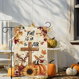 Christian Decorative Garden Flag, Fall Garden Flags 12x18 Inch Religious Cross Autumn Pumpkin Sunflowers Farmhouse Yard Outside Outdoor Small Home Decoration
