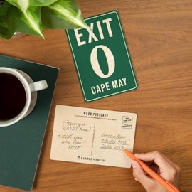 Cape May, New Jersey, Exit Zero, Road Sign (4x6 Birch Wood Postcards, 2-Pack Stationary, Rustic Home Wall Decor)