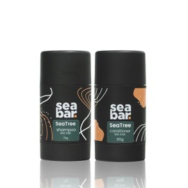 SeaBar Shampoo & Conditioner Bar Set - All Natural Hair Shampoo - Vegan, Sulfate-Free, Eco Friendly Zero Waste Reusable Packaging with Travel Containers, SeaTree Oil