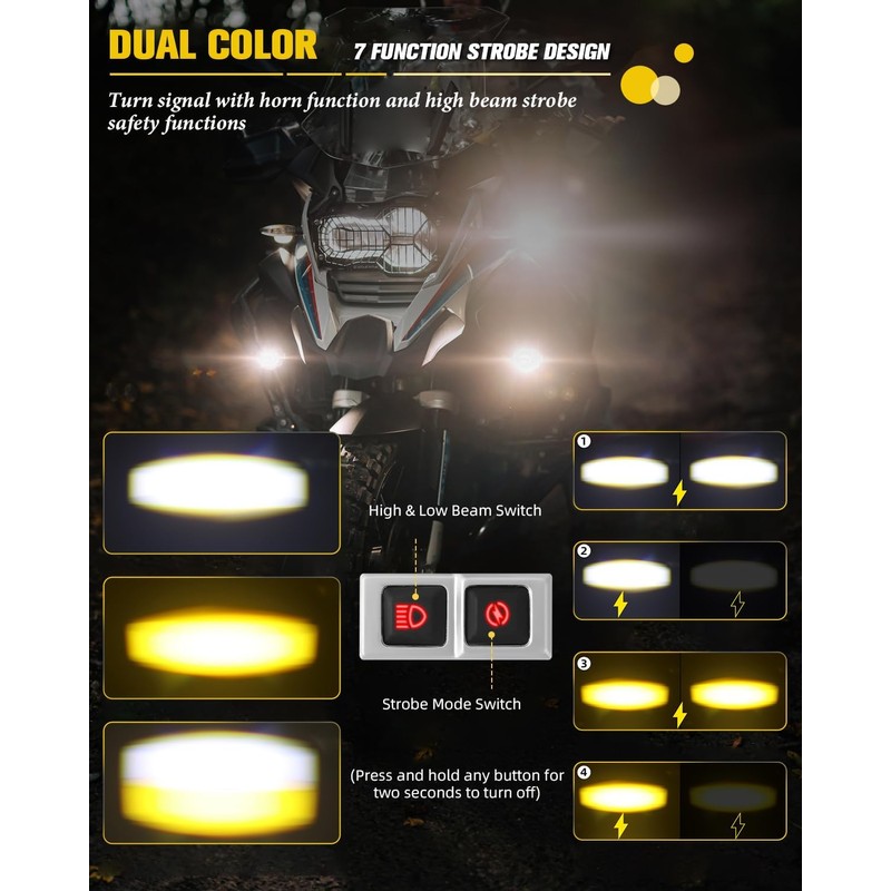 BraveWAY 60W 20000LM Motorcycle Fog Lights, LED Motorcycle Auxiliary Lights,
