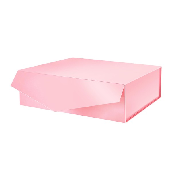 PACKHOME Gift Box 13.5x9x4.1 Inches, Large Gift Box with Lid, Bridesmaid Proposal Box, Sturdy Gift Box, Collapsible Gift Box with Magnetic Closure (Glossy Pink)