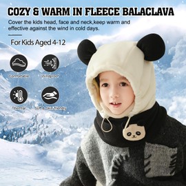 AYPOW Thermal Fleece Kids Balaclava Winter, Kids Windproof Balaclava Ski Mask for Kids Snood Hood Hat Warm Full Face Mask Unisex Kids, 3D Animal Neck Warmer for Snowboarding Outdoor