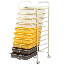 HOMGX 10 Drawer Storage Organizer Cart, 10 Tiers Multicolor Storage Trolley, Storage Drawer Bin Carts, File & Debris Storage Mobile Cart, Rolling Organizer Cart for Office/School/Home