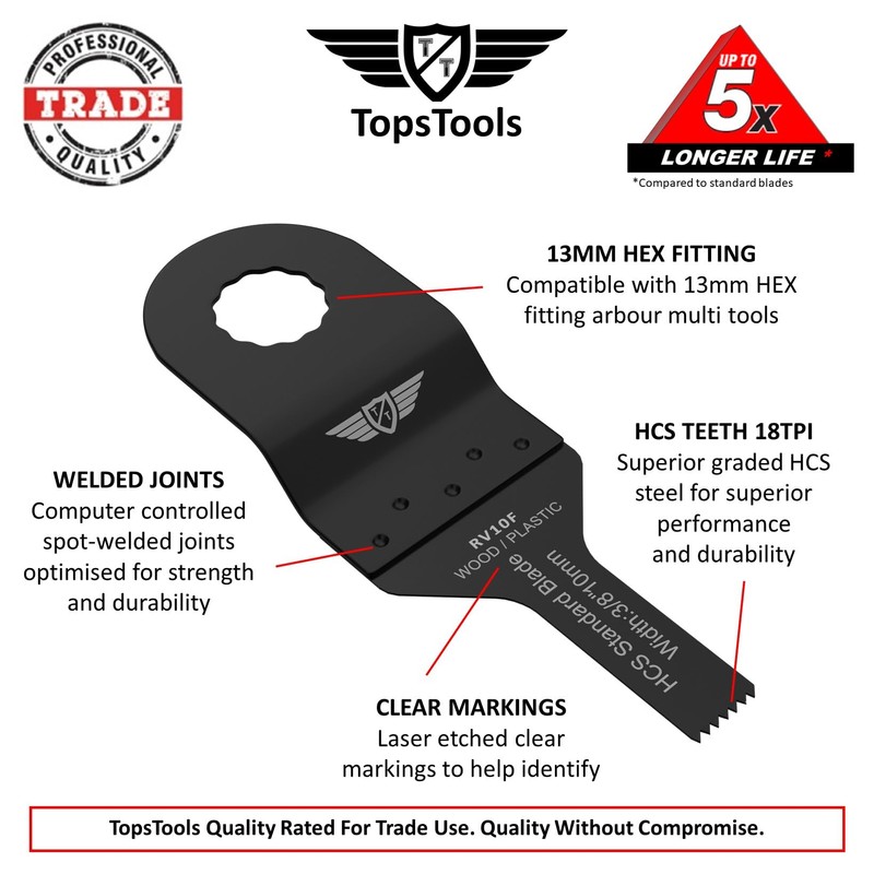 5 x 10mm TopsTools RV10F_5 Fine Tooth 13mm HEX Fitting