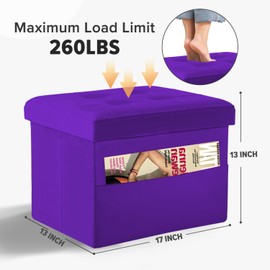 LINMAGCO Storage Ottoman Folding Foot Stool Foot Rest with Side Pocket Modern Ottoman with Storage Short Sofa Stool Velvet 17x13x13(Purple)