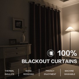 Deep Brown 100% Blackout Linen Curtains 102 Inches Long 2 Panels for Bedroom,Country Rustic Full Light Blocking Curtain Drapes for High Ceiling Patio Sliding Door W50 x L102 Inch Length,8.5FT